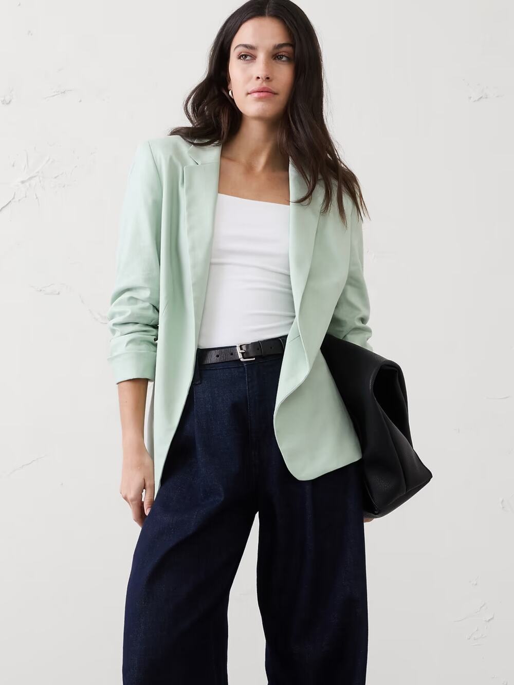 Banana Republic Linen-Blend Hayden Ruched Sleeve Blazer Desert Sage Women's XXL
